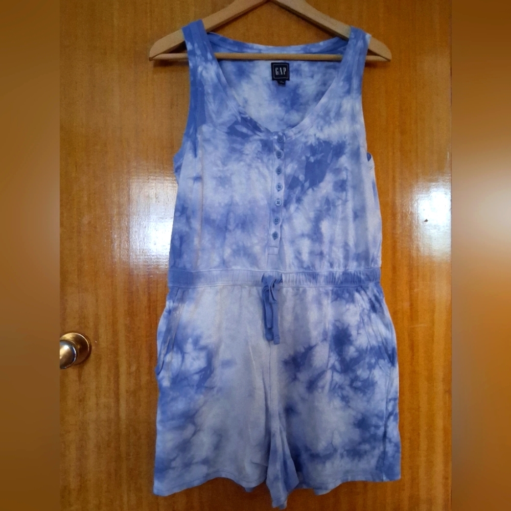 GAP Indigo Tie-Dye Sleeveless Romper 100% Cotton - Picture 3 of 5
